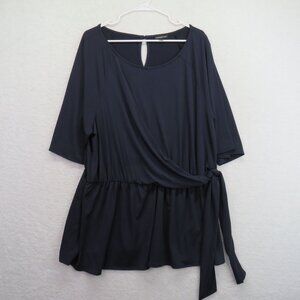 Lane Bryant Blouse Womens Size 22 Navy Blue Wrap Top Tie Waist Keyhole Back